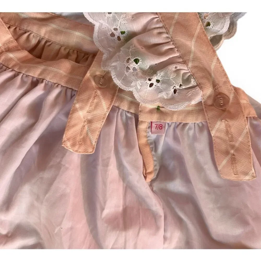 Rosa Flamenco Strawberry Ruffle Pinafore Smock Dress 7/8 Pink